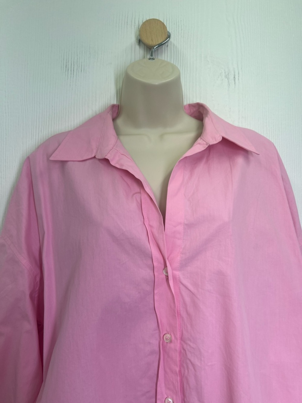 Zara  - Bubble Gum Pink Button Down Long Sleeve Oversized Shirt Size Large - Picture 6 of 9